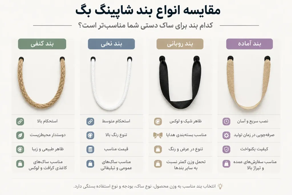 مقایسه انواع بند ساک دستی و شاپینگ بگ و گیفت بگ